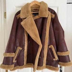 French Connection Tan Faux Shearling Coat